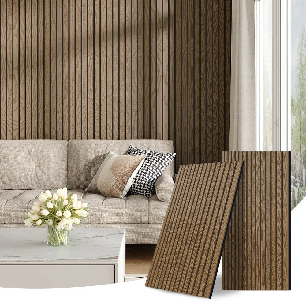 Modern simple vertical striped wood grain wall panel background wall, self-adhesive wallpaper suitable for bedroom living room