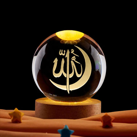 Ramadan Decoration 3D Crystall Ball Night Light Mosque Castle Moon Glowing Ornament Muslim Islam Party Decor Ramadan Kareem Gift
