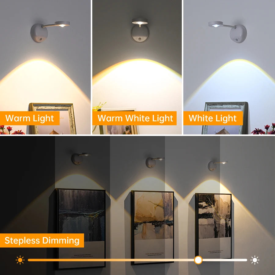 Wall Lamp Rechargeable Intelligent Human Sensing Wireless Night Light Dimmable LED Spotlights for Decoration Painting Lighting