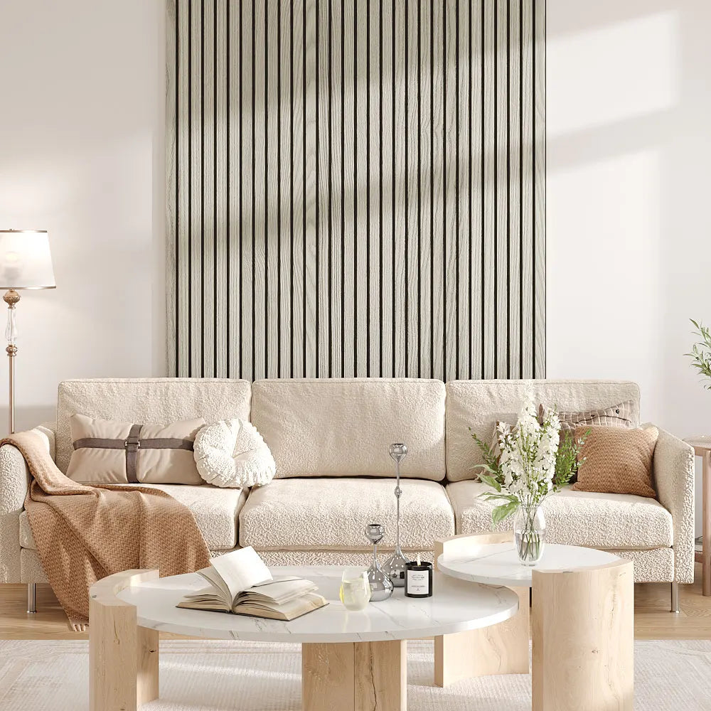 Modern simple vertical striped wood grain wall panel background wall, self-adhesive wallpaper suitable for bedroom living room