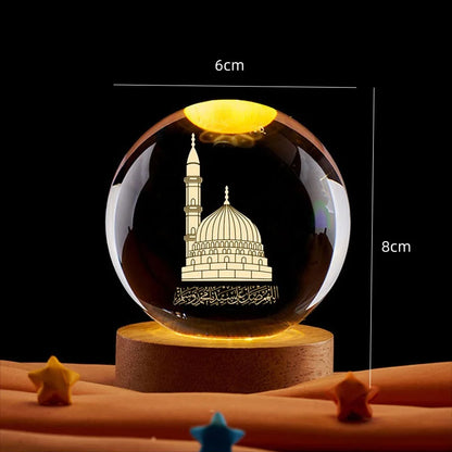 Ramadan Decoration 3D Crystall Ball Night Light Mosque Castle Moon Glowing Ornament Muslim Islam Party Decor Ramadan Kareem Gift