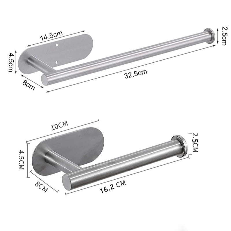 Adhesive Toilet Paper Holder Stainless Steel Wall Mount Kitchen Roll Towel Rack Napkin Dispenser Absorbent Stand Tissue Hanger