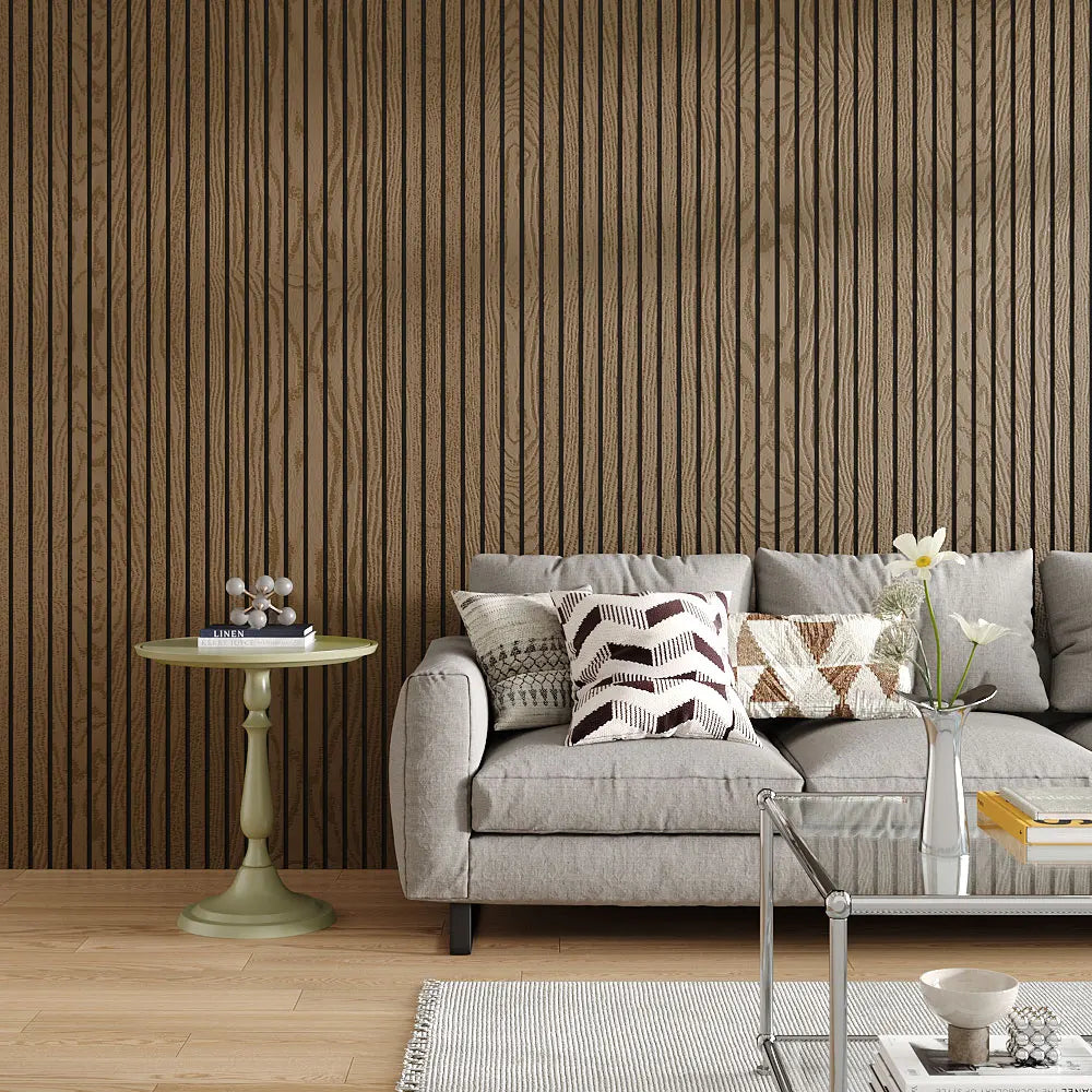 Modern simple vertical striped wood grain wall panel background wall, self-adhesive wallpaper suitable for bedroom living room