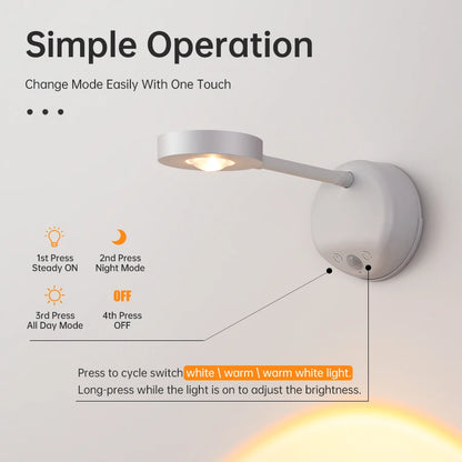 Wall Lamp Rechargeable Intelligent Human Sensing Wireless Night Light Dimmable LED Spotlights for Decoration Painting Lighting