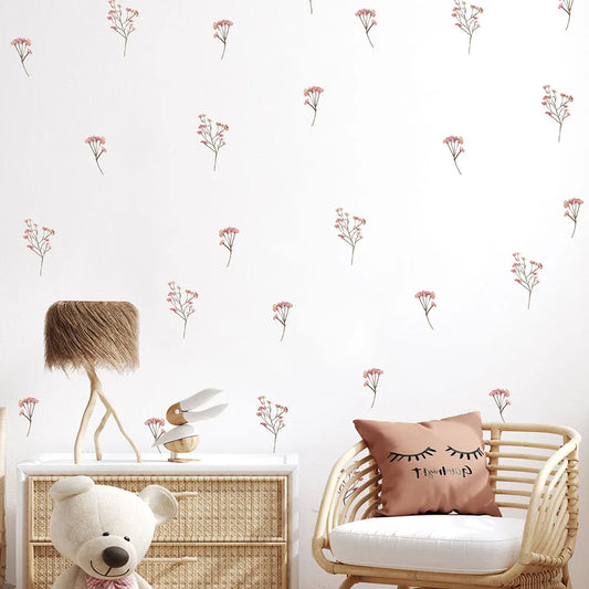 Pink  Watercolor Flower Wall Stickers Baby Nursery Kids Room Nature Floral Plants Wall Decal Bathroom Kitchen Home Decor