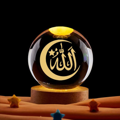 Ramadan Decoration 3D Crystall Ball Night Light Mosque Castle Moon Glowing Ornament Muslim Islam Party Decor Ramadan Kareem Gift